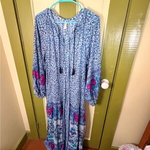NWOT SPELL  Floral Boho Maxi Dress with Pink Accents Size small see measurements